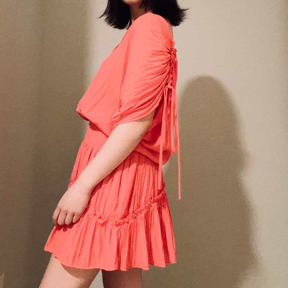 Ramy Brook Coral Ruched-Sleeve Tiered Mini Dress - Picture 5 of 10